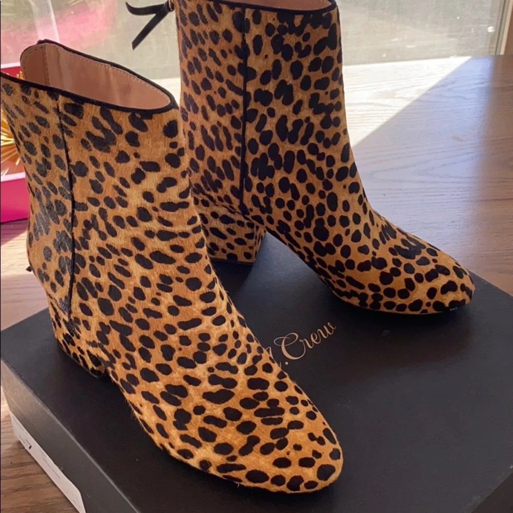 J Crew Sadie ankle boots leopard‎ calf hair